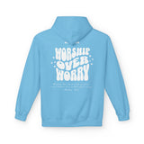 Inspirational Fleece Hoodie - WORSHIP OVER WORRY Honest Heartfelt