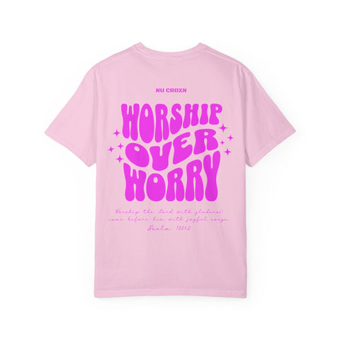 'Worship Over Worry' Comfort Colors Inspirational T-shirt for Faith Encouragement