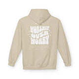 Inspirational Fleece Hoodie - WORSHIP OVER WORRY Honest Heartfelt